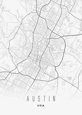 Minimalist Map of Austin - Modern USA City Wall Art