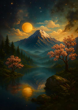 Mountain Lake at Night