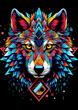 Colorful Geometric Wolf Head Illustration