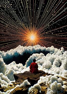 Contemplation Amidst Clouds and Cosmic Radiance