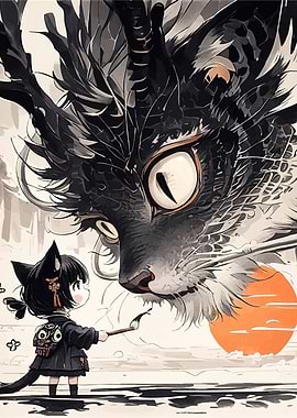 Cat Girl and Giant Cat