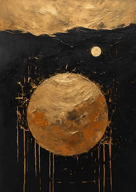 Golden Planet Abstract Painting