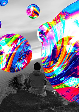 Contemplation with Colorful Abstract Orbs