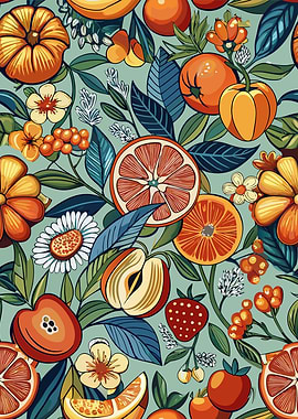 Vibrant Fruit and Floral Pattern