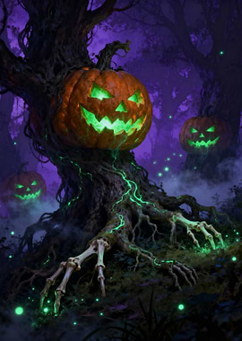 Halloween Pumpkin Tree in Spooky Forest