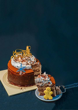 Christmas Chocolate Cake with Gingerbread Cookie