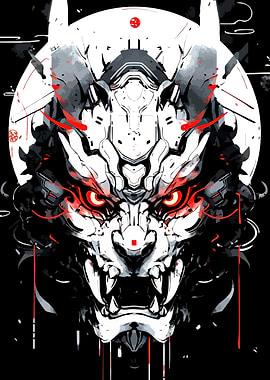 Cyberpunk Oni Mask Illustration