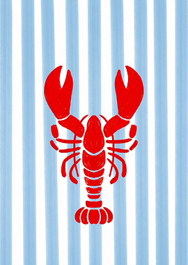 Red Lobster on Blue Striped Background