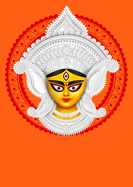 Goddess Durga Illustration on Orange Background