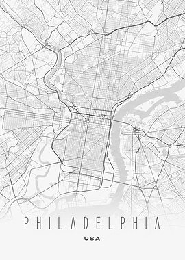 Minimalist Map of Philadelphia - Modern USA City Wall Art