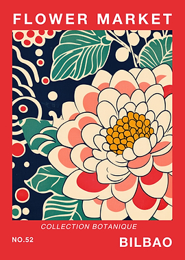 Flower Market Bilbao Botanical Travel Poster