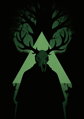 Mystic Figure with Deer Skull and Tree