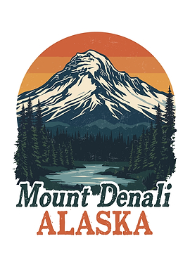Mount Denali Alaska Retro Illustration