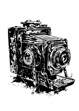 Vintage Camera Black and White Illustration