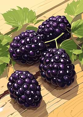 Blackberries on Wooden Surface Illustration