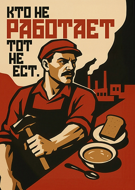Soviet Propaganda Poster: Work or Starve