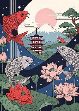 Japanese Landscape Koi Fox