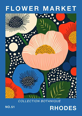Rhodes Flower Market Botanical Travel Art Print