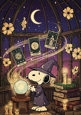 Snoopy the Wizard with Tarot Cards
