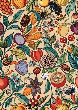 Colorful Fruit and Floral Pattern