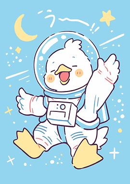 Astronaut Duck Cartoon Illustration