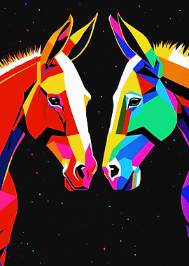 Colorful Geometric Horse Duo