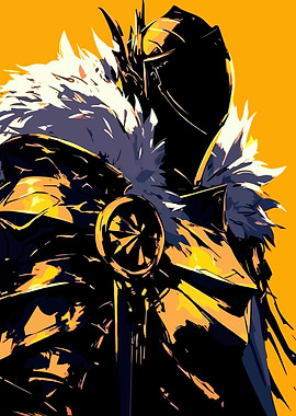 Armored Knight Illustration on Orange Background