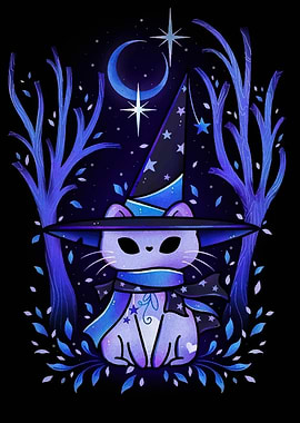 Whimsical Witch Cat in Enchanted Forest