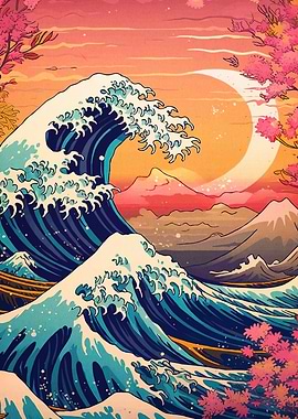 Japanese Wave Cherry Blossoms