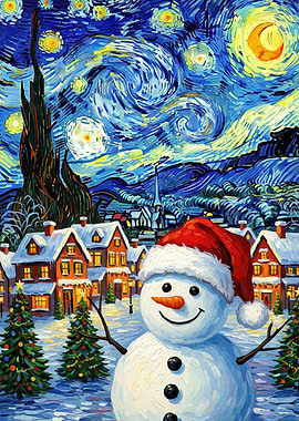 Starry Night Christmas Snowman