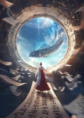 Asian Woman and Celestial Fish Portal