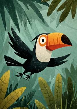 Cartoon Toucan in Jungle