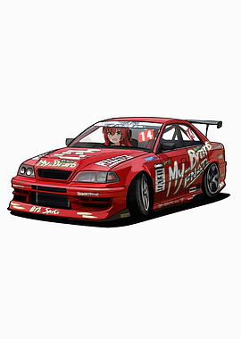 Red Anime Race Car Illustration