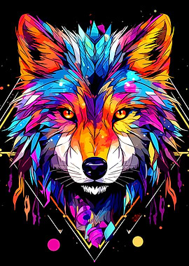Colorful Geometric Wolf Portrait