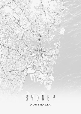 Minimalist Map of Sydney - Modern Australia City Wall Art
