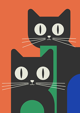 Two Black Cats Geometric Art
