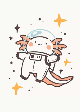 Axolotl Astronaut in Space Cartoon