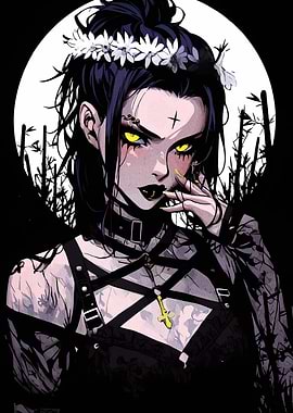 Gothic Girl with Yellow Eyes