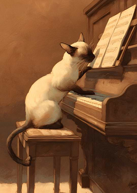 Siamese Cat Playing the Piano