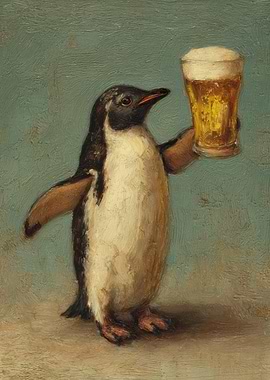 Penguin with Beer Painting