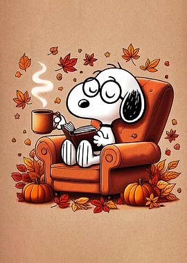 Snoopy Reading in Autumn
