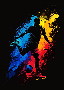 Soccer Player Silhouette with Colorful Splashes
