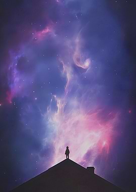 Child on Roof Gazing at Nebula