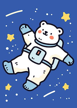 Astronaut Bear in Space Cartoon