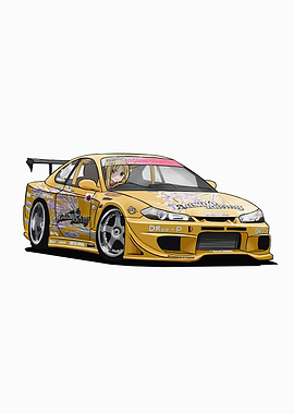 Anime Girl Driving a Yellow Racecar