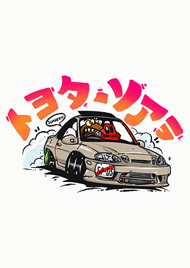 Cartoon Car Drifting with Driver