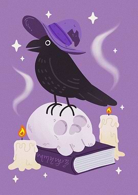 Witch Crow on Skull Halloween