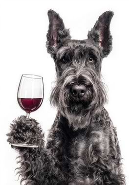 Kerry Blue Terrier with Wine Glass Portrait