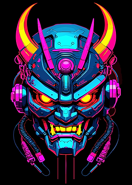 Cyberpunk Oni Mask Digital Art
