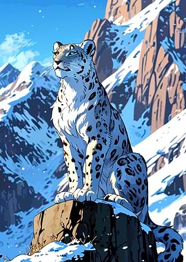 Snow Leopard in Mountain Landscape